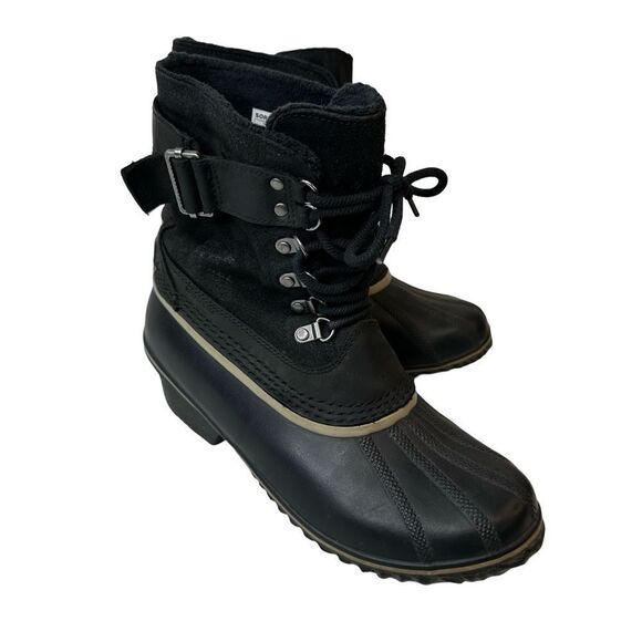 Sorel Fancy Lace II Black Oiled Suede Leather Winter Snow Duck Boots Size 10 - Picture 11 of 16